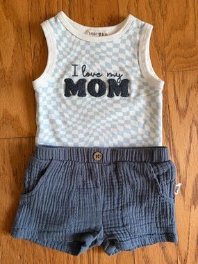 Rabbit + Bear "I Love My Mom" Blue Tank and Shorts Set